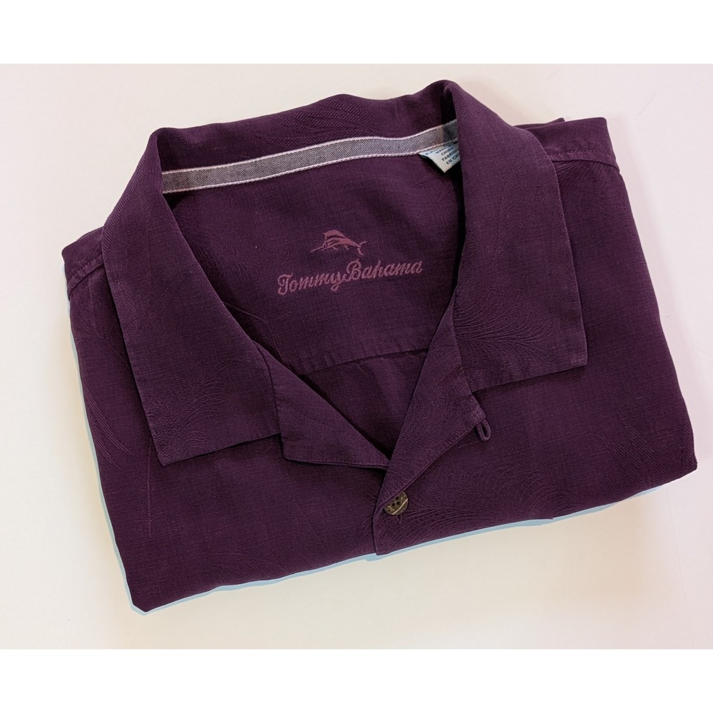 Tommy Bahama Mens XXL Silk Camp Shirt Purple Jacquard Palm Leaf VERY NICE!